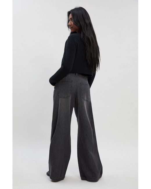 Boohoo Gray High Waist Supersoft Belted Pleated Wide Leg Jeans