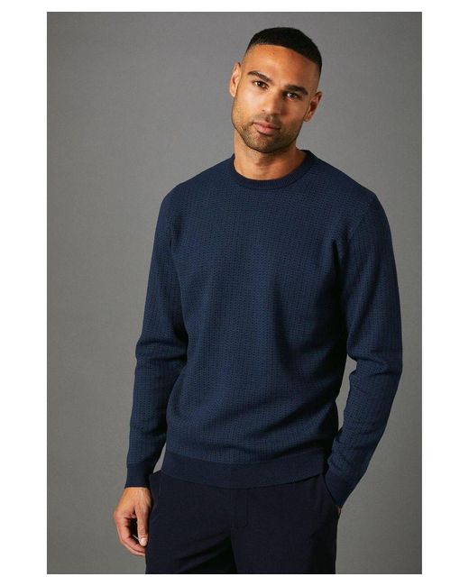 Burton Blue Patterned Crew Neck Jumper for men