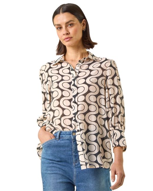 Roman Blue Geometric Print Collared Shirt