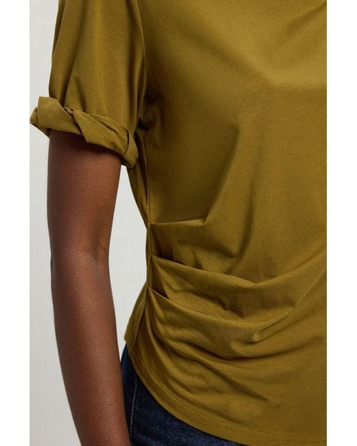 Karen Millen Green Cotton Jersey Gathered Detail T-Shirt