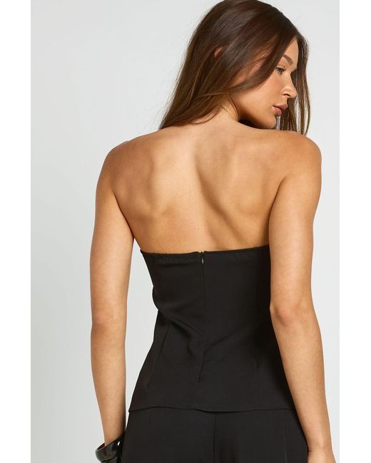 Boohoo Black Bandeau Belt Detail Tailored Top