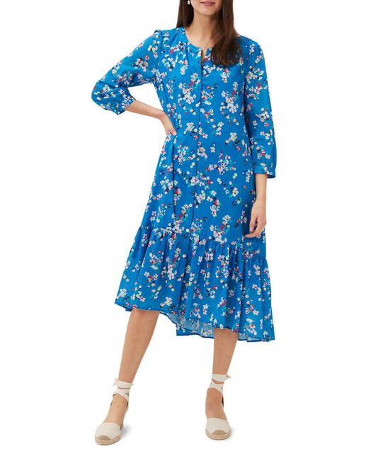 Phase Eight Blue Cotton Floral Tiered Dress