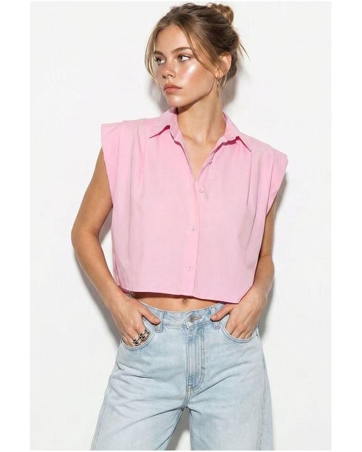 Bianco Lucci Pink Sleeveless Cropped Poplin Shirt
