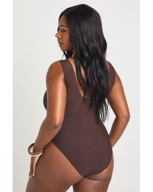 Boohoo Brown Plus Essentials Scoop Neck Swimsuit