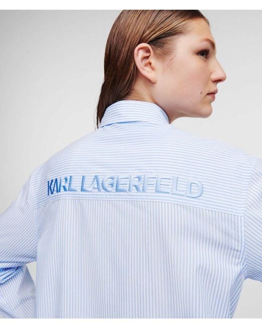 Karl Lagerfeld Blue Stripe Tunic Shirt Embroidery