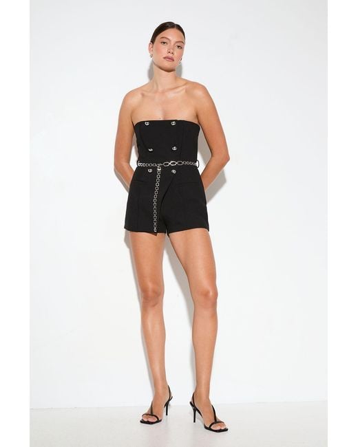 MissPap Black Tailored Premium Chain Belted Playsuit