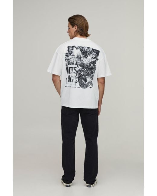 BoohooMAN Gray Oversized Dragon Print T-Shirt Cotton for men