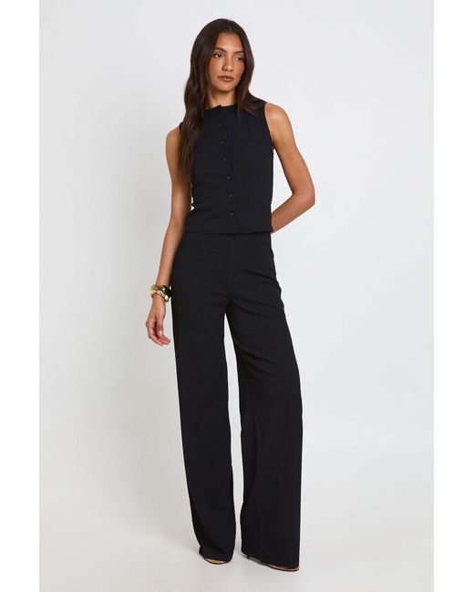 Boohoo Blue Tall Crinkle Rib Button Through Sleeveless Top And Trouser Set