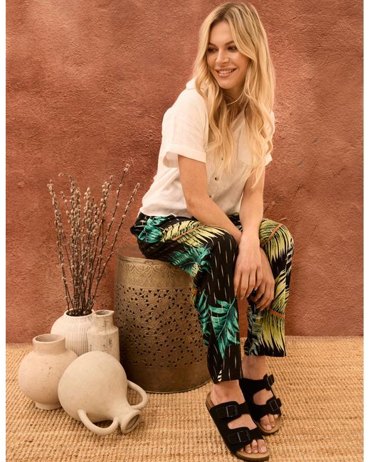 Blue Vanilla Brown Palm Print Trousers