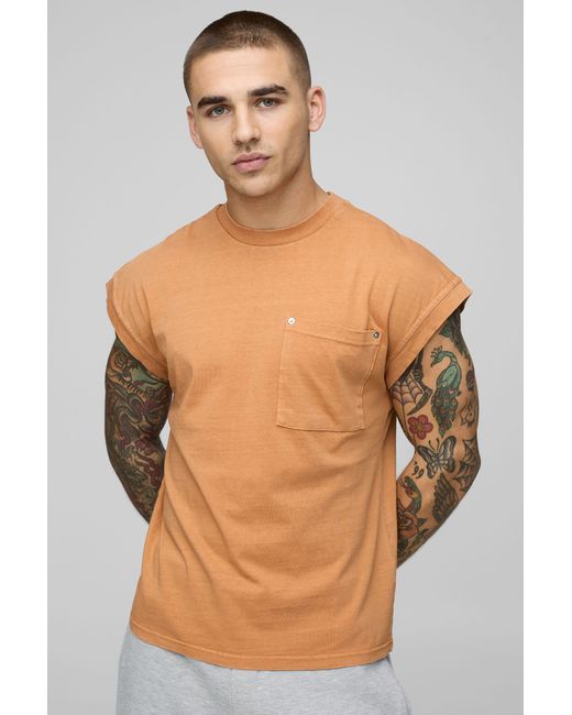 BoohooMAN Natural Boxy Cap Sleeve Washed Heavyweight Carpenter Tank for men