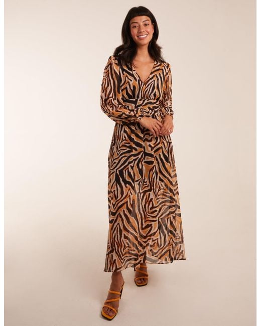 Blue Vanilla Brown V Neck Print Maxi Dress