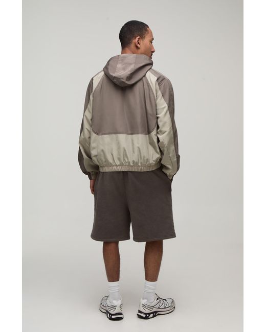 BoohooMAN Brown Boxy Fit Colour Block M Star Hooded Jacket for men