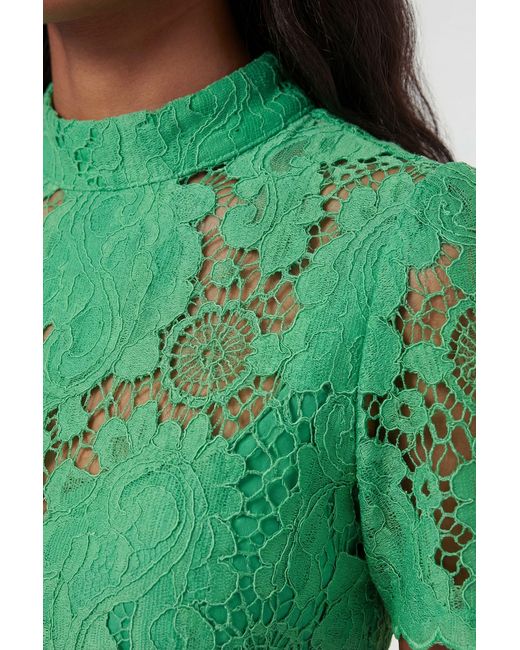Karen Millen Green Lace High Neck Woven Midi Dress