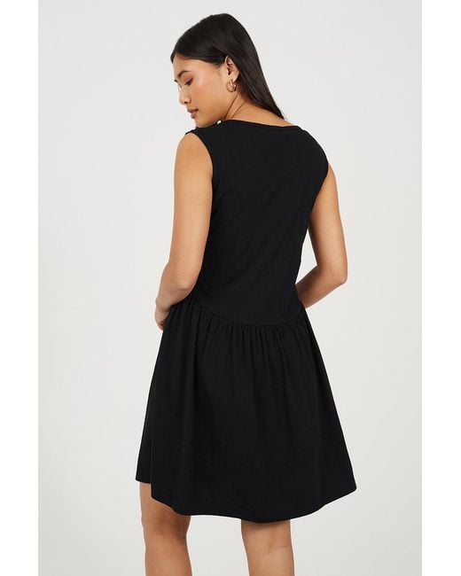 Brave Soul Black Jersey Scoop Neck Flared Skirt Mini Dress
