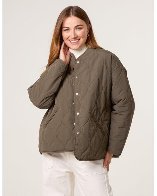 Blue Vanilla Brown Button Front Quilted Jacket