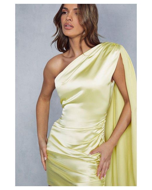 MissPap Multicolor Premium Satin Cape Detail Asymmetric Mini Dress