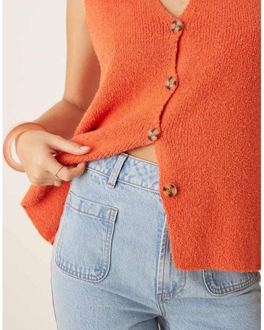 ASOS Orange Slub Knit Relaxed Fit Waistcoat