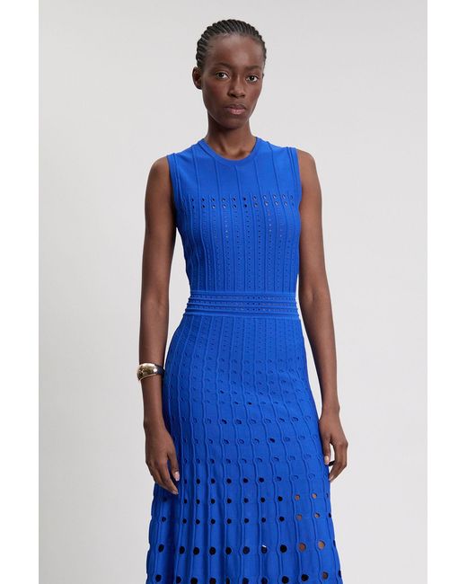 Karen Millen Blue Knit Stitch Detail Sleeveless Midi Dress