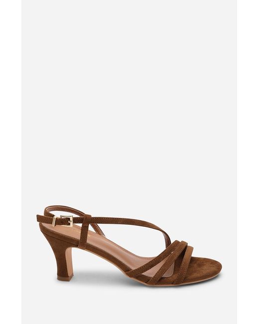 Where's That From Brown Mykonos Multi Strap Slingback Cognac Suede Low Block Heel