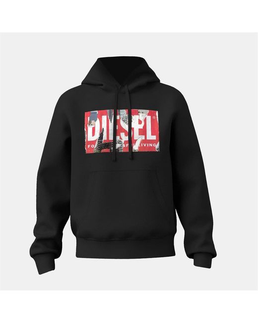 DIESEL Black Hooded Neck Long Sleeve Box Print Sweatshirt for men