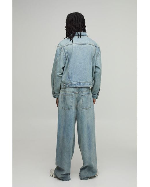 BoohooMAN Blue Essential Oversized Boxy Denim Jacket for men