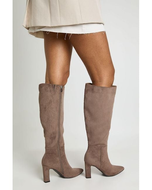 Boohoo Multicolor Wide Fit Faux Suede Knee High Block Heel Boots