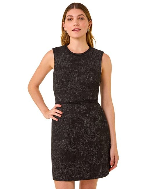 Roman Black Textured Trim Detail Stretch Dress