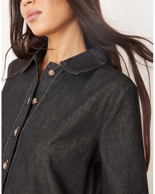 ASOS Black Denim Smock Mini Dress With Dropped Waist