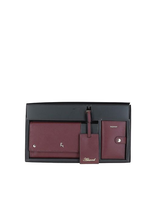 Ashwood Leather Purple 'Wise Tour' Real Gift Travel Set