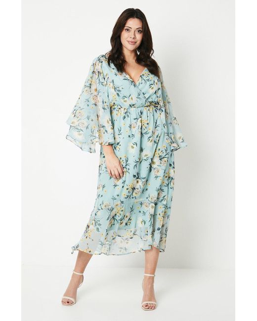 Wallis Blue Curve Floral Cape Midaxi Dress