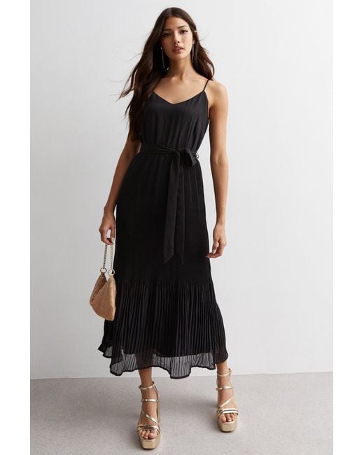Gini London Black Cami Top Pleated Midi Dress