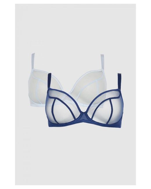 Gorgeous Blue Dd+ 2 Pack Non Pad Sheer Plunge Bra