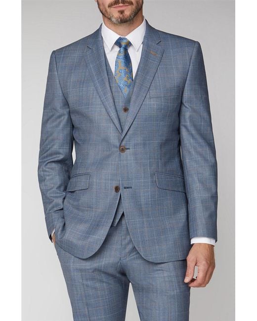 Scott Blue Long Sleeve Tailored Suit Jacket for men