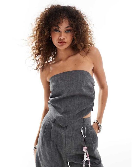 Collusion Blue Co-Ord Tailored Hanky Hem Bandeau Top