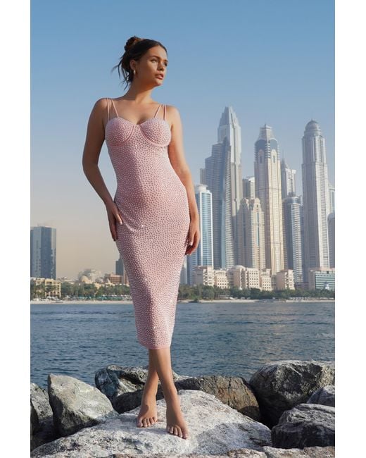 Quiz Blue Rhinestone Bodycon Midi Dress