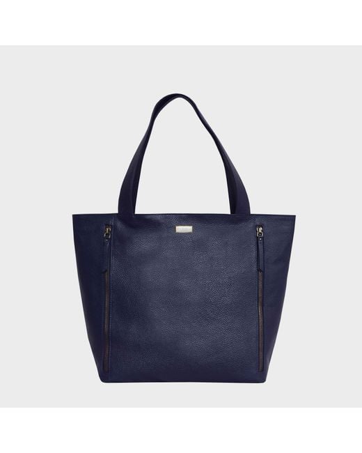 Assots London Blue 'corder' Navy Pebble Grain Real Leather Oversized Tote Bag