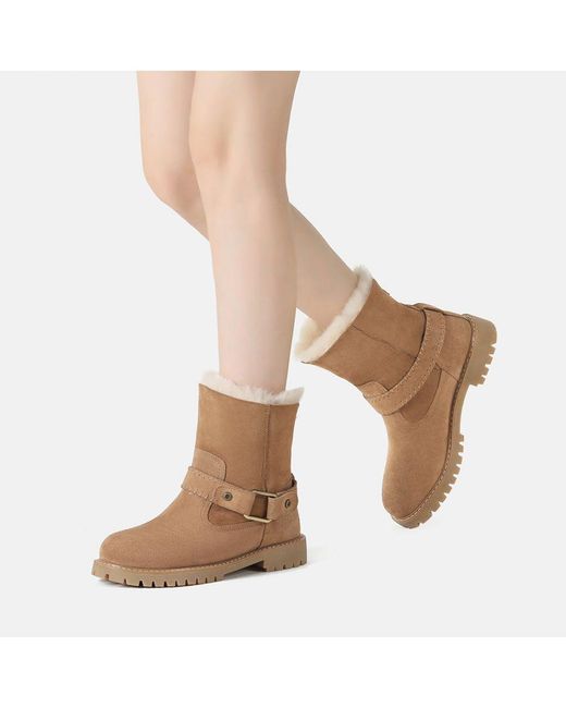 EVER AU Brown Pheasant Mid Calf Fashion Boots