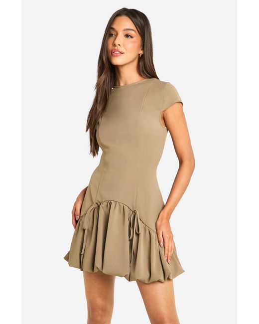 Boohoo Brown Bubble Hem Cap Sleeve Tailored Mini Dress