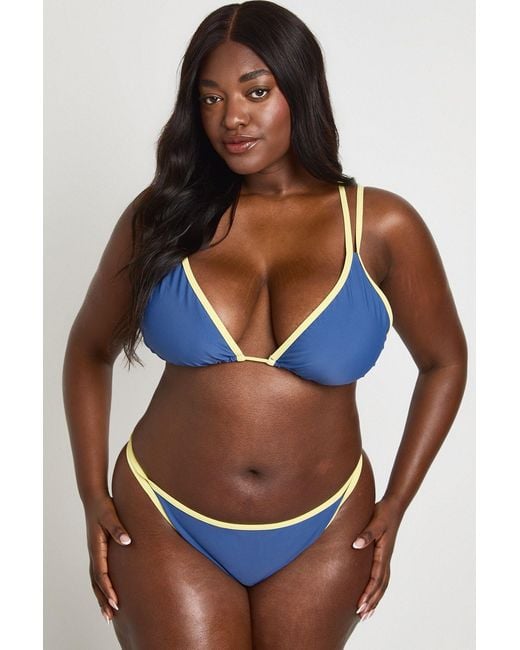 Boohoo Blue Plus Contrast High Leg Bikini