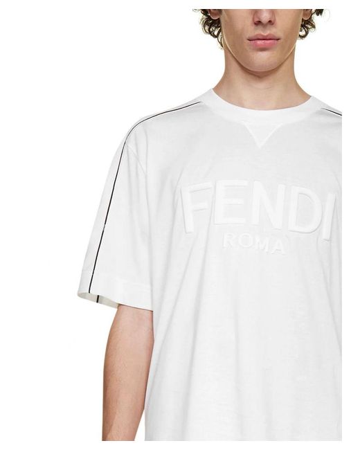 Fendi T-shirt Met Ronde Hals En Reliëflogo In Wit in het White voor heren