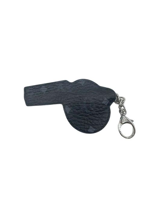 MCM Blue Leather Visetos Whistle Charm Key Ring