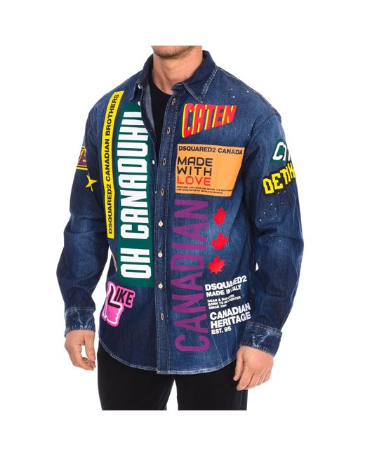 DSquared² Blue Long Sleeve Denim Shirt With Patches S74Dm0505-S30341 for men
