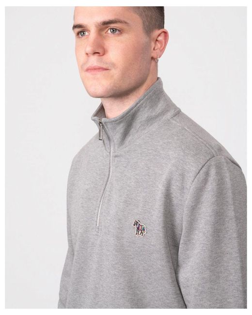 Paul Smith Gray Long Sleeve Regular Fit Half Zip Zebra Logo Sweatshirt for men