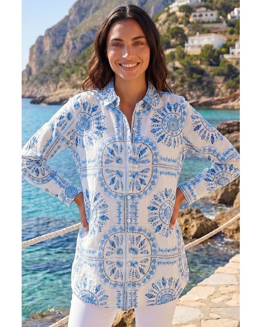 Roman Blue Abstract Print Collared Shirt