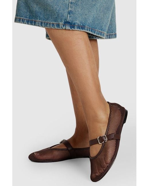 Boohoo Blue Mesh Mary Jane Ballet Flats