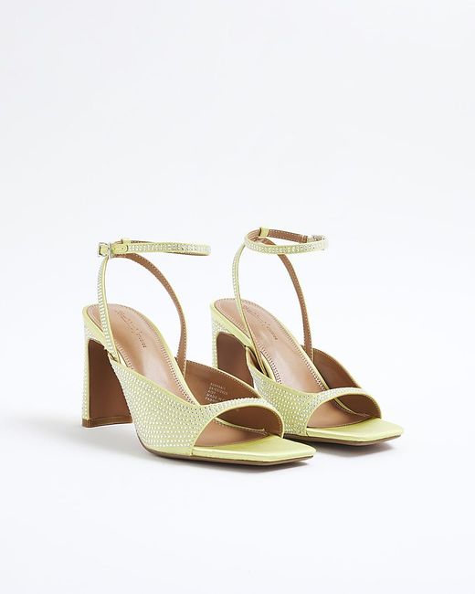 River Island White Sandals Satin Diamante Heeled