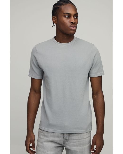 BoohooMAN Gray Slim Fit Waffle T-Shirt for men