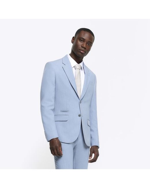 River Island Blue Slim Fit Textured Suit Jacket for men
