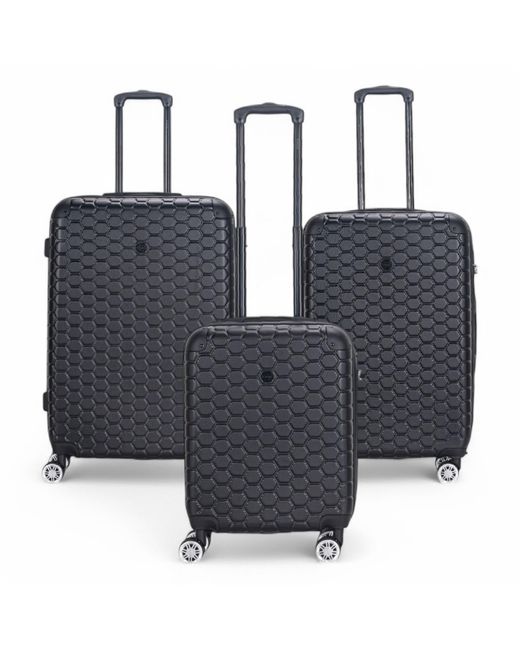 Infinity Leather Blue Expandable Hard Shell Abs 8 Wheel Luggage Travel Cabin Holiday Bags Suitcase Set