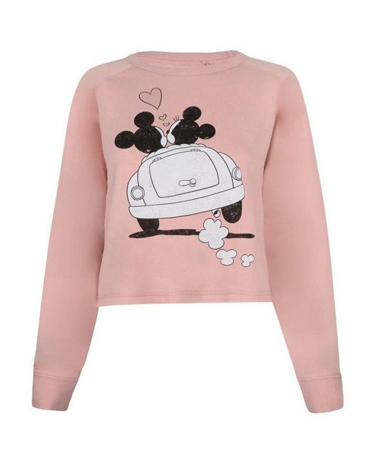 Disney Mickey & Minnie Mouse Hartjes Crop Sweatshirt (schemerig Roze) in het Pink